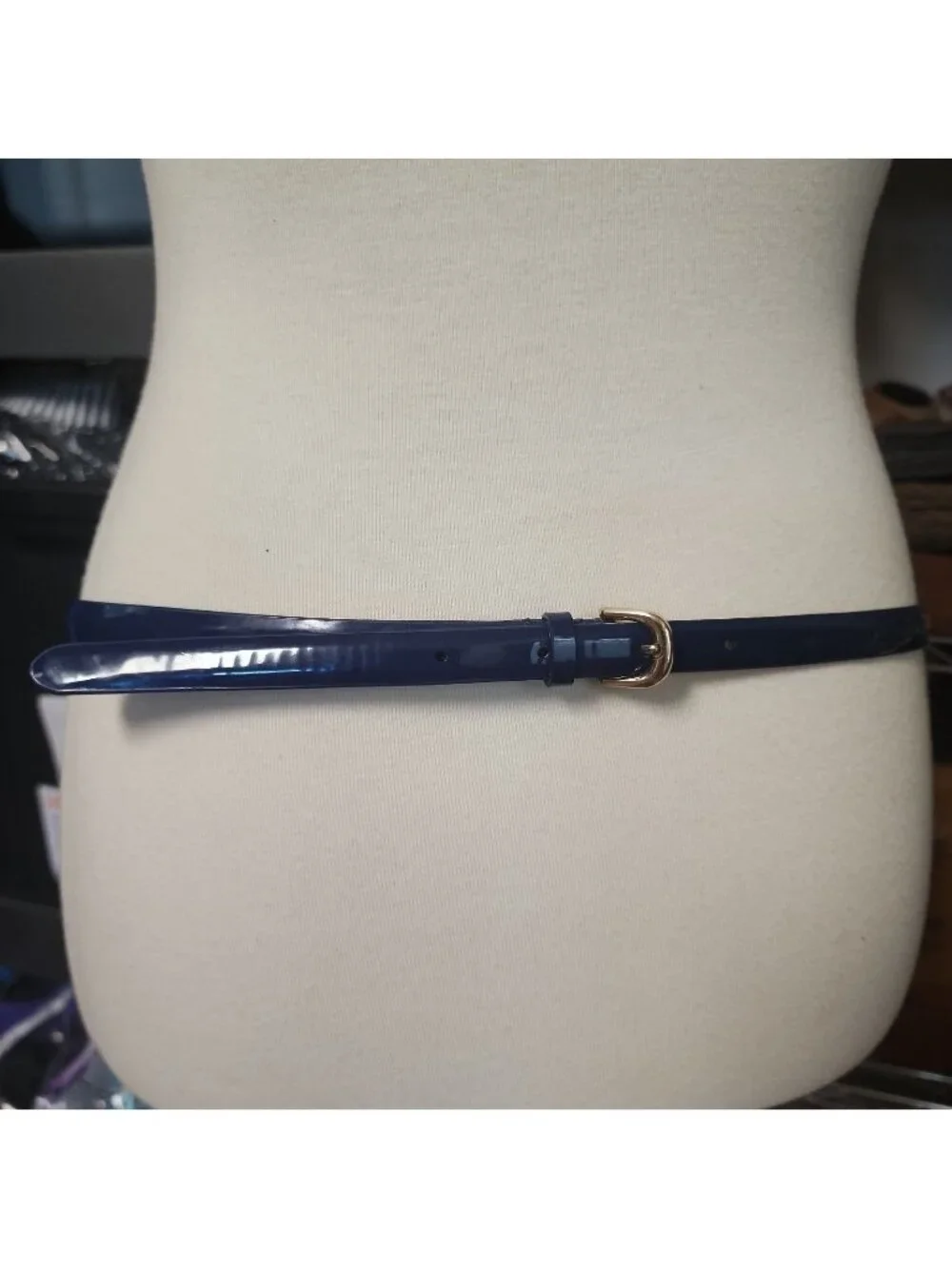 J Crew Women's Blue Patent Leather Skinny Slim Belt Blue Small Fits 29-35
